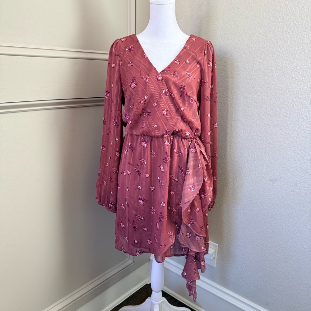 Altar'd State Womens Pink Floral Lotty Fit And Flare Dress Size M Mauve Lined